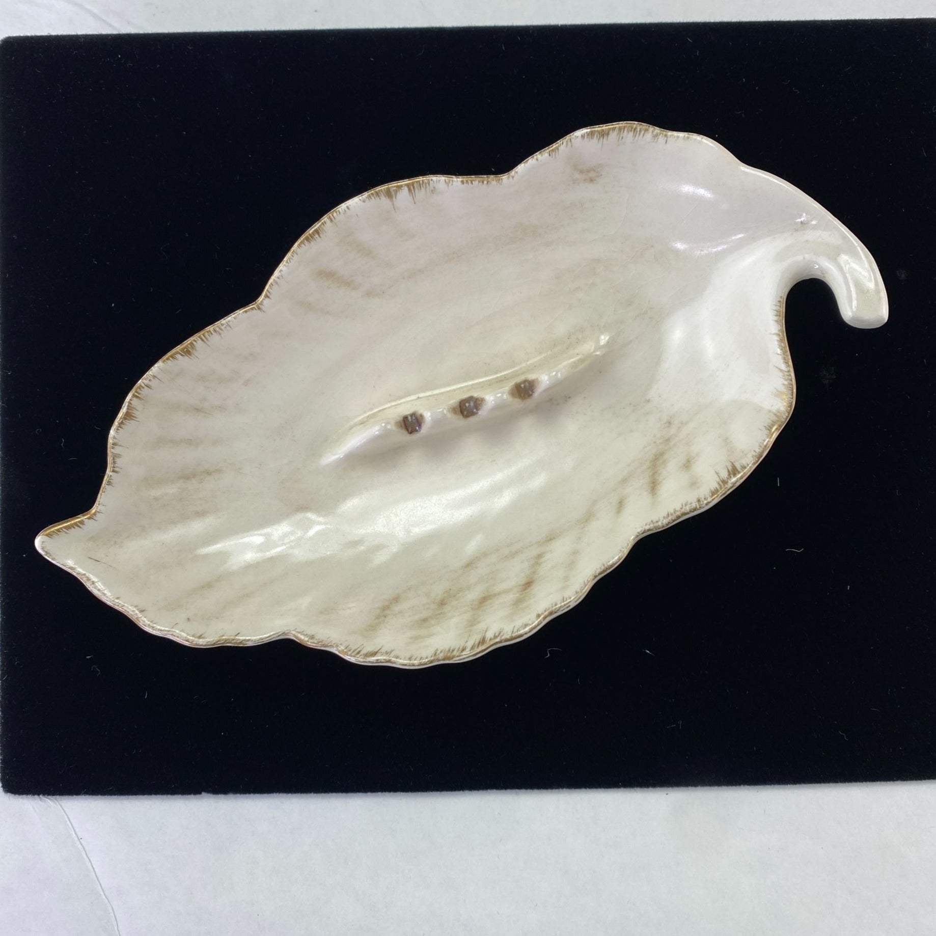Vintage Mid Century California Pottery Leaf Shape Ashtray White