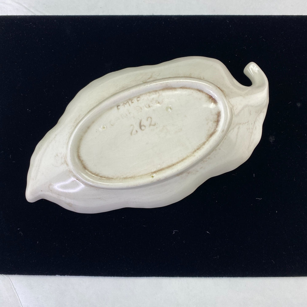 Vintage Mid Century California Pottery Leaf Shape Ashtray White