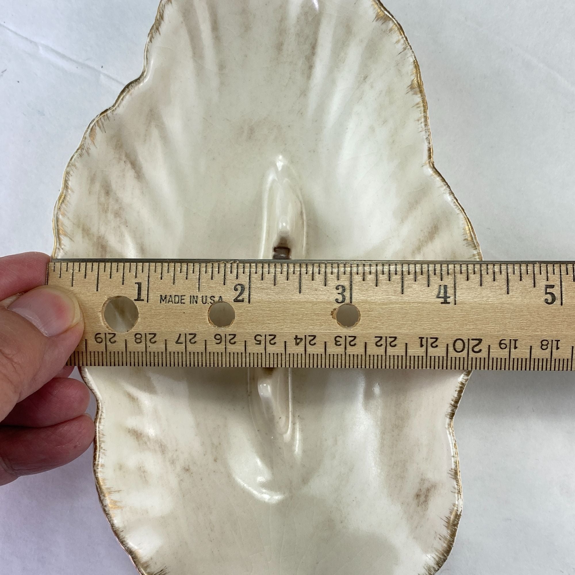 Vintage Mid Century California Pottery Leaf Shape Ashtray White