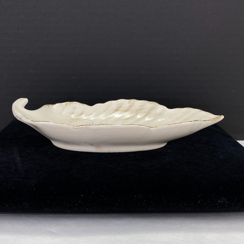 Vintage Mid Century California Pottery Leaf Shape Ashtray White