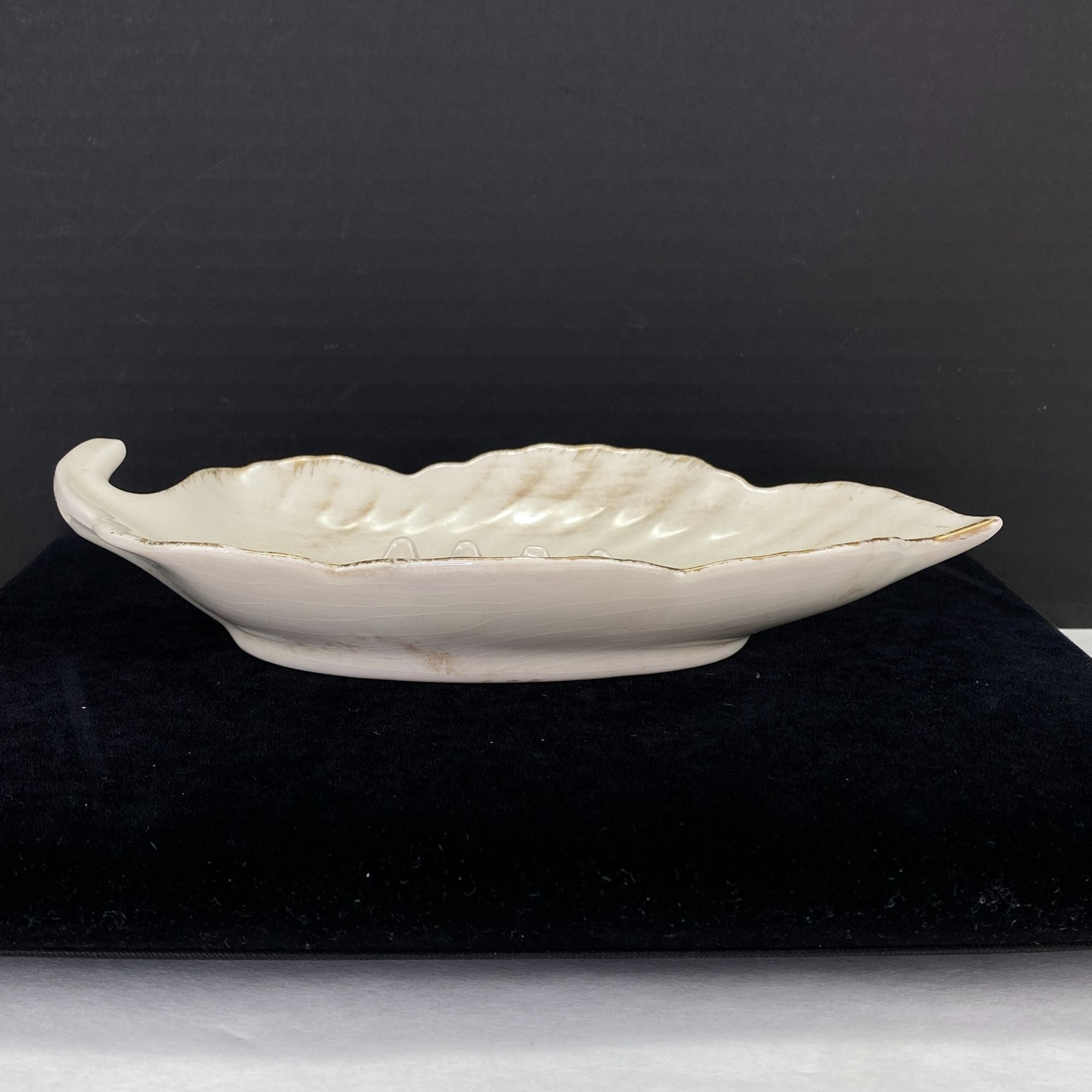 Vintage Mid Century California Pottery Leaf Shape Ashtray White