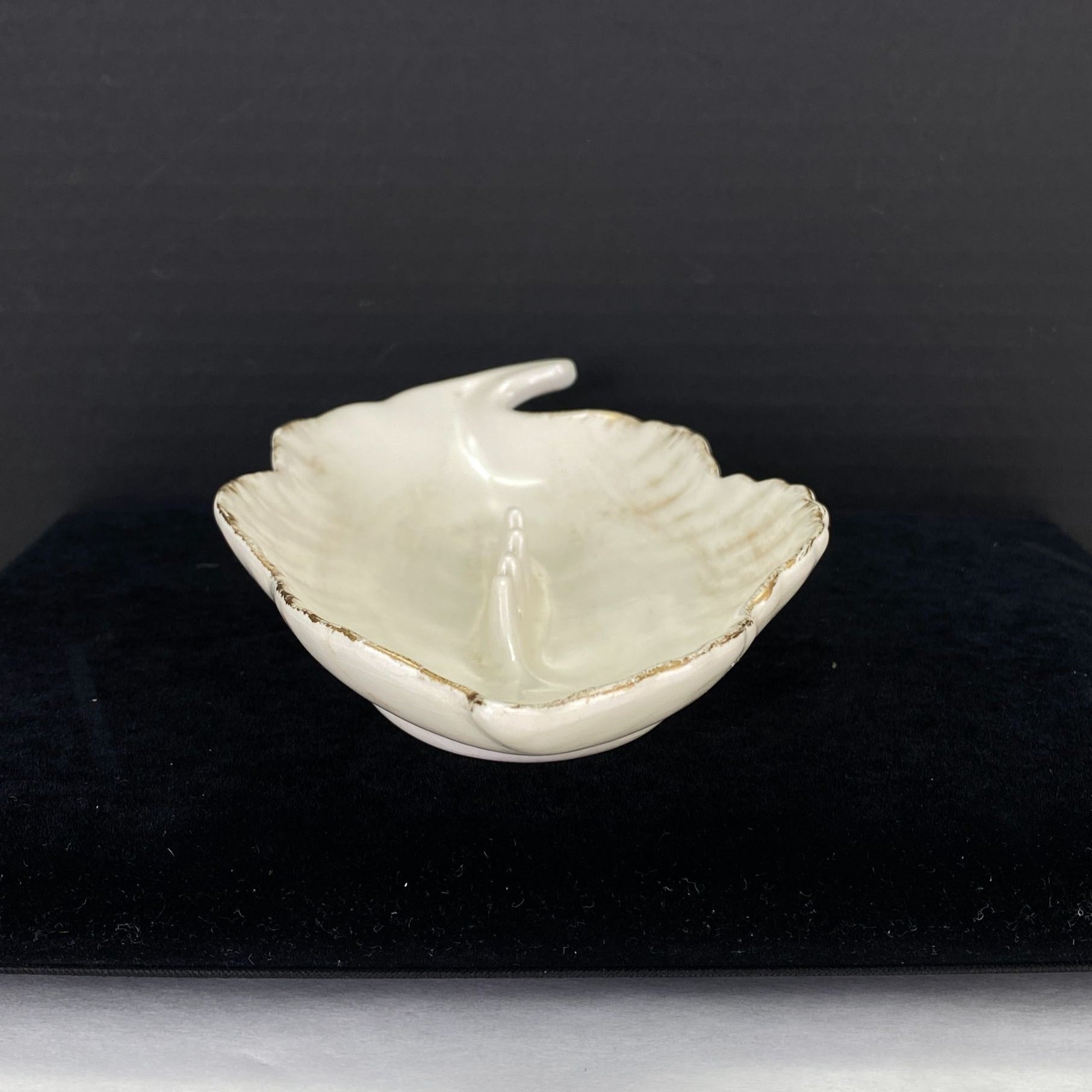 Vintage Mid Century California Pottery Leaf Shape Ashtray White