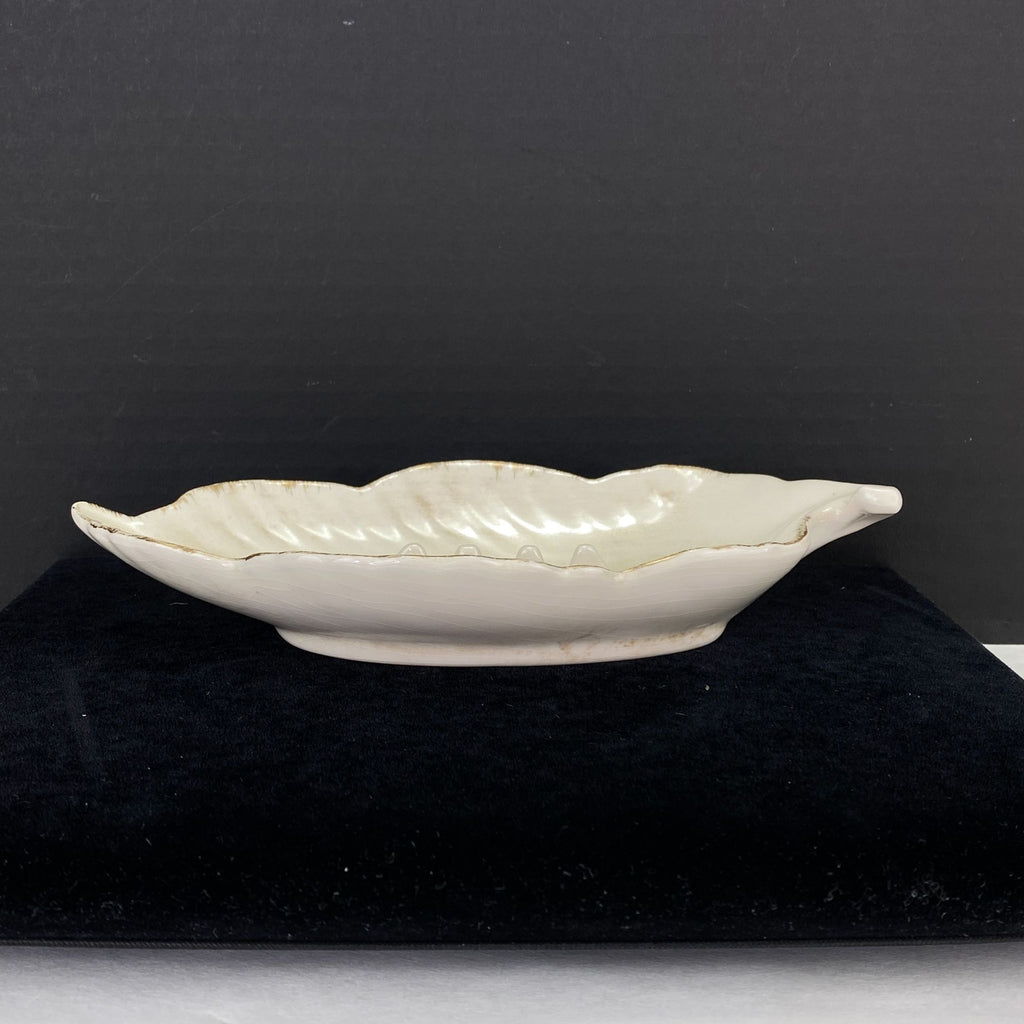 Vintage Mid Century California Pottery Leaf Shape Ashtray White