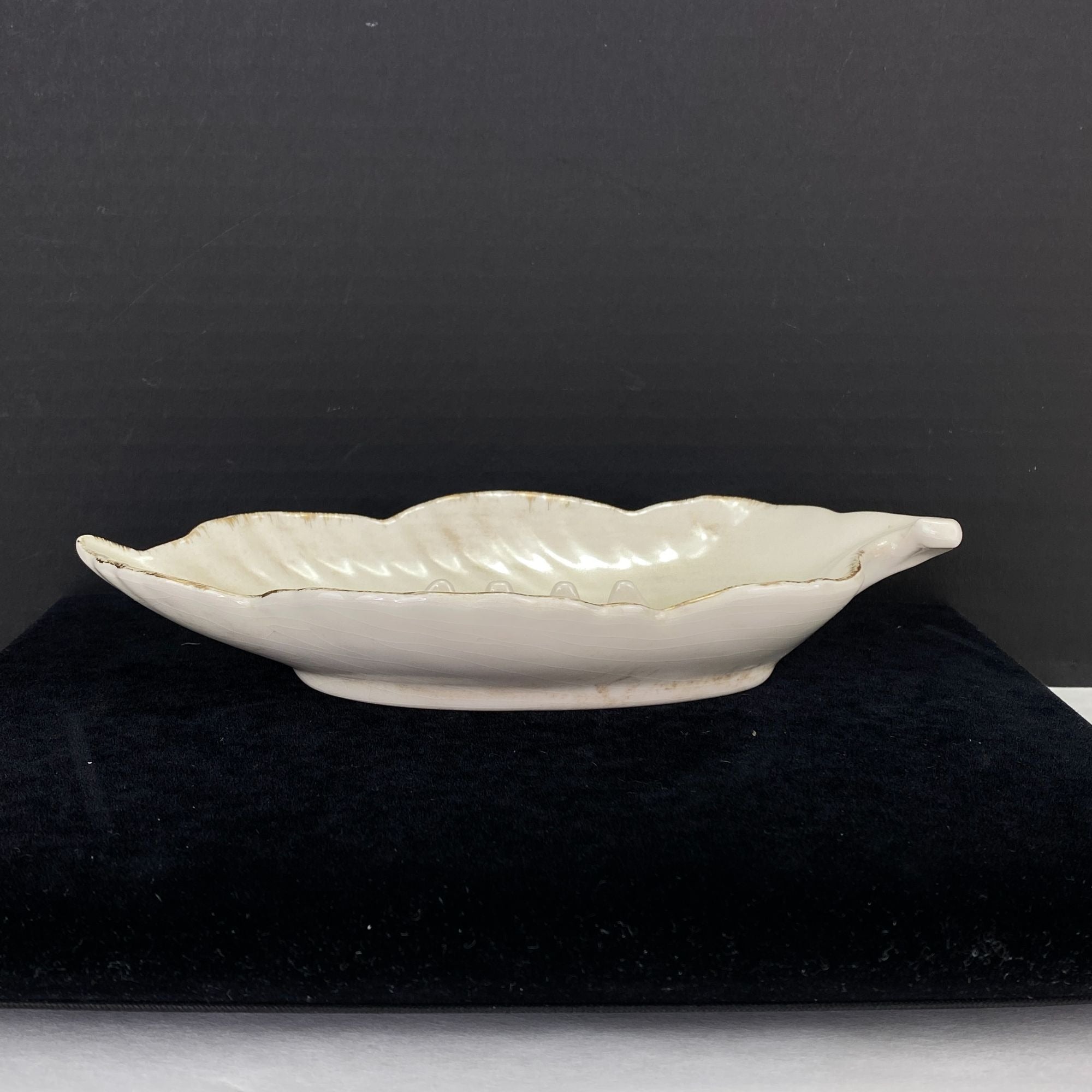 Vintage Mid Century California Pottery Leaf Shape Ashtray White
