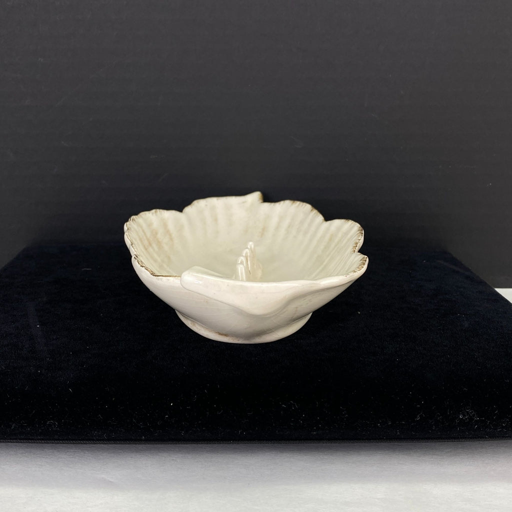 Vintage Mid Century California Pottery Leaf Shape Ashtray White