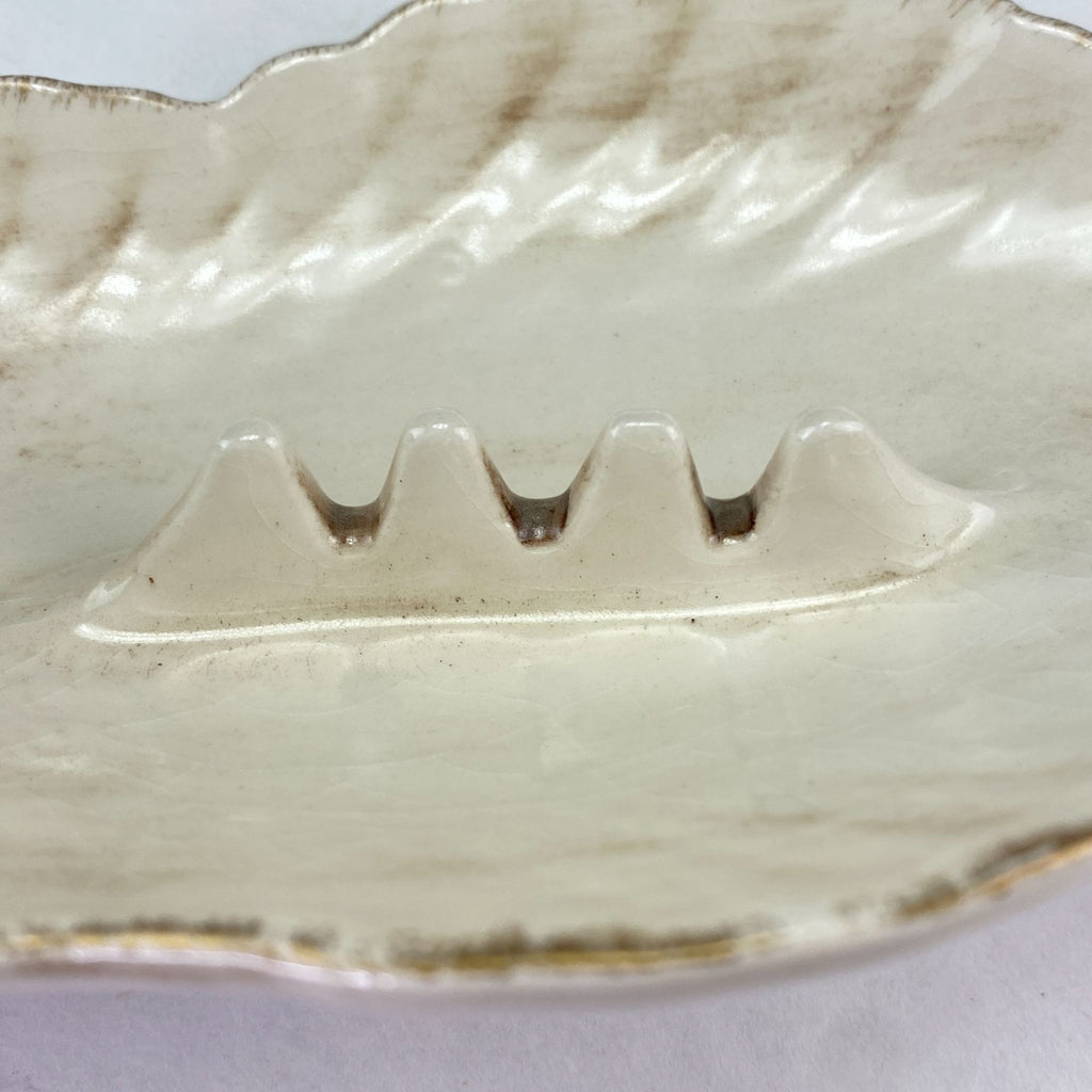 Vintage Mid Century California Pottery Leaf Shape Ashtray White