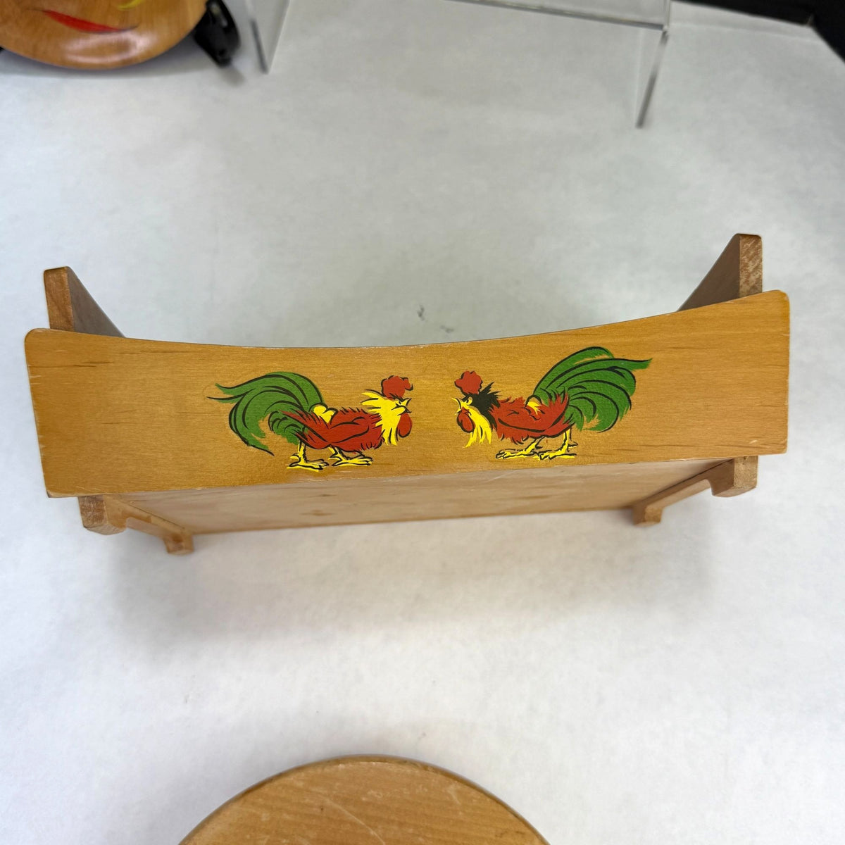Vintage Chicken Rooster Wood Serving Bowls and Burger Press Lot of 3
