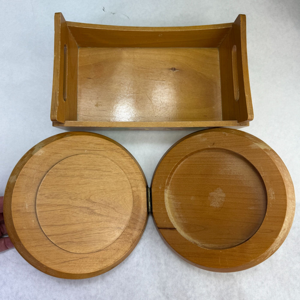 Vintage Chicken Rooster Wood Serving Bowls and Burger Press Lot of 3