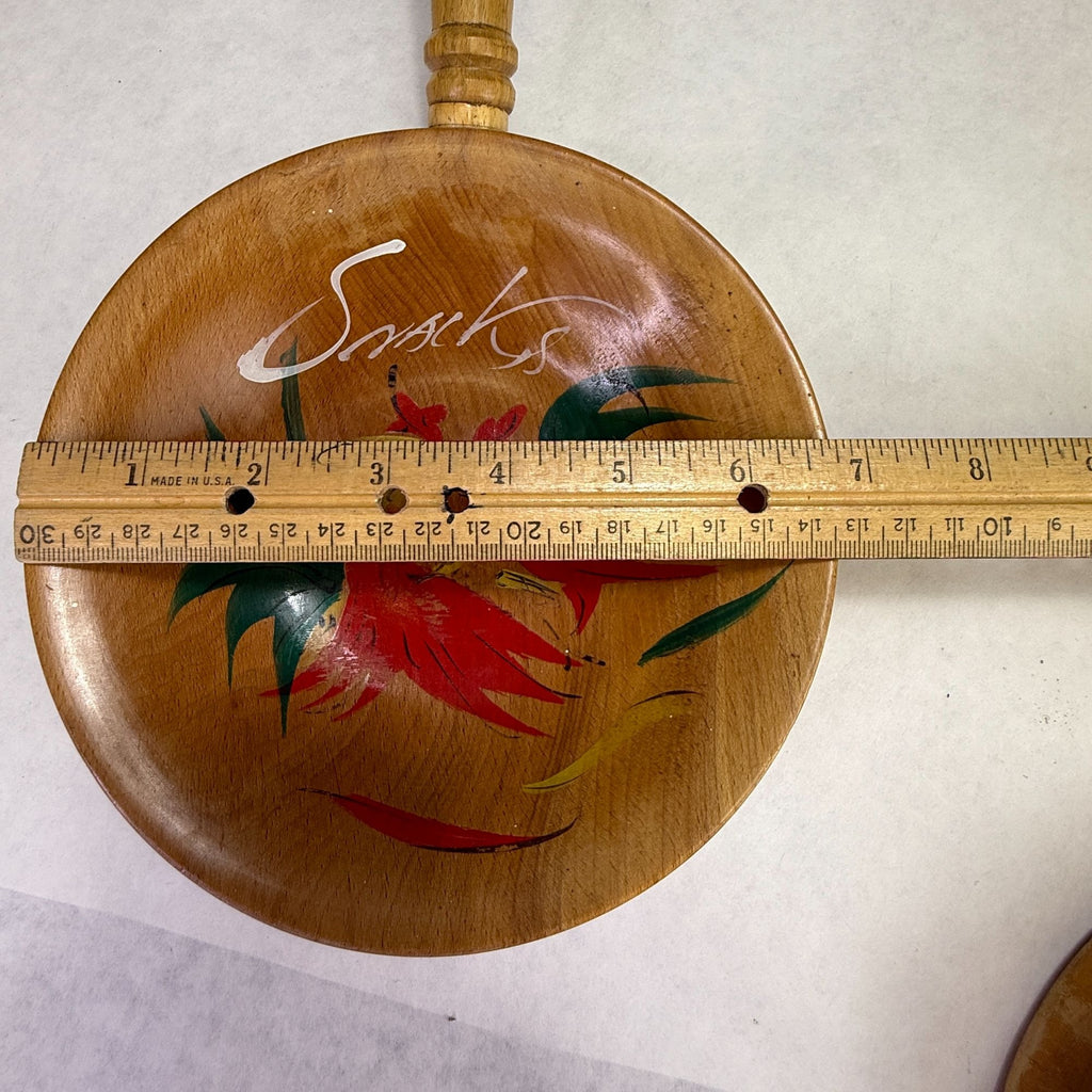 Vintage Chicken Rooster Wood Serving Bowls and Burger Press Lot of 3