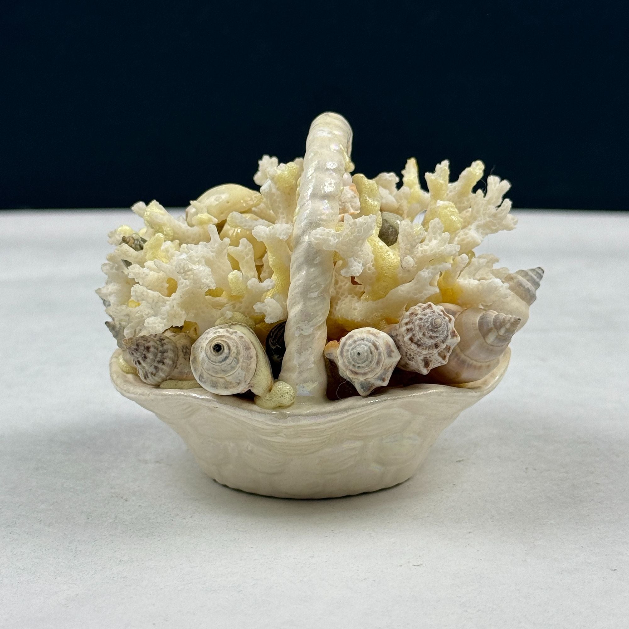 Vintage Pohaku Kiln Hawaii Pottery Basket With Corals & Shells Figurine Souvenir