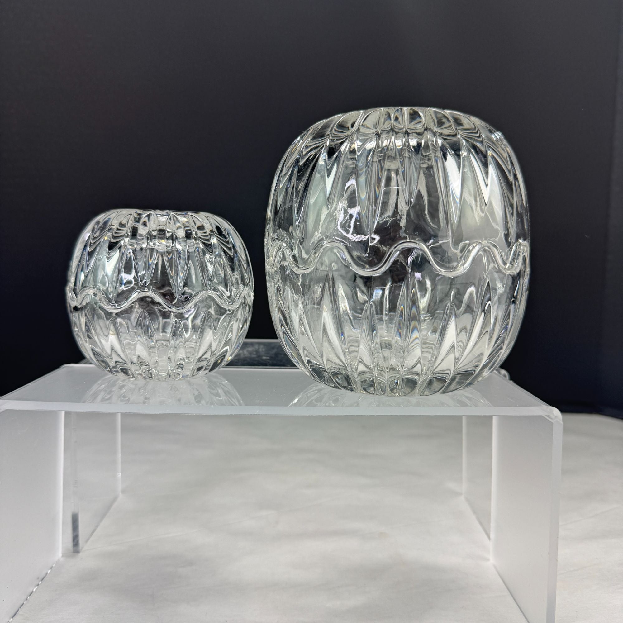 Vintage ACC Yugoslavia 24% Lead Crystal Trinket Boxes Set of 2