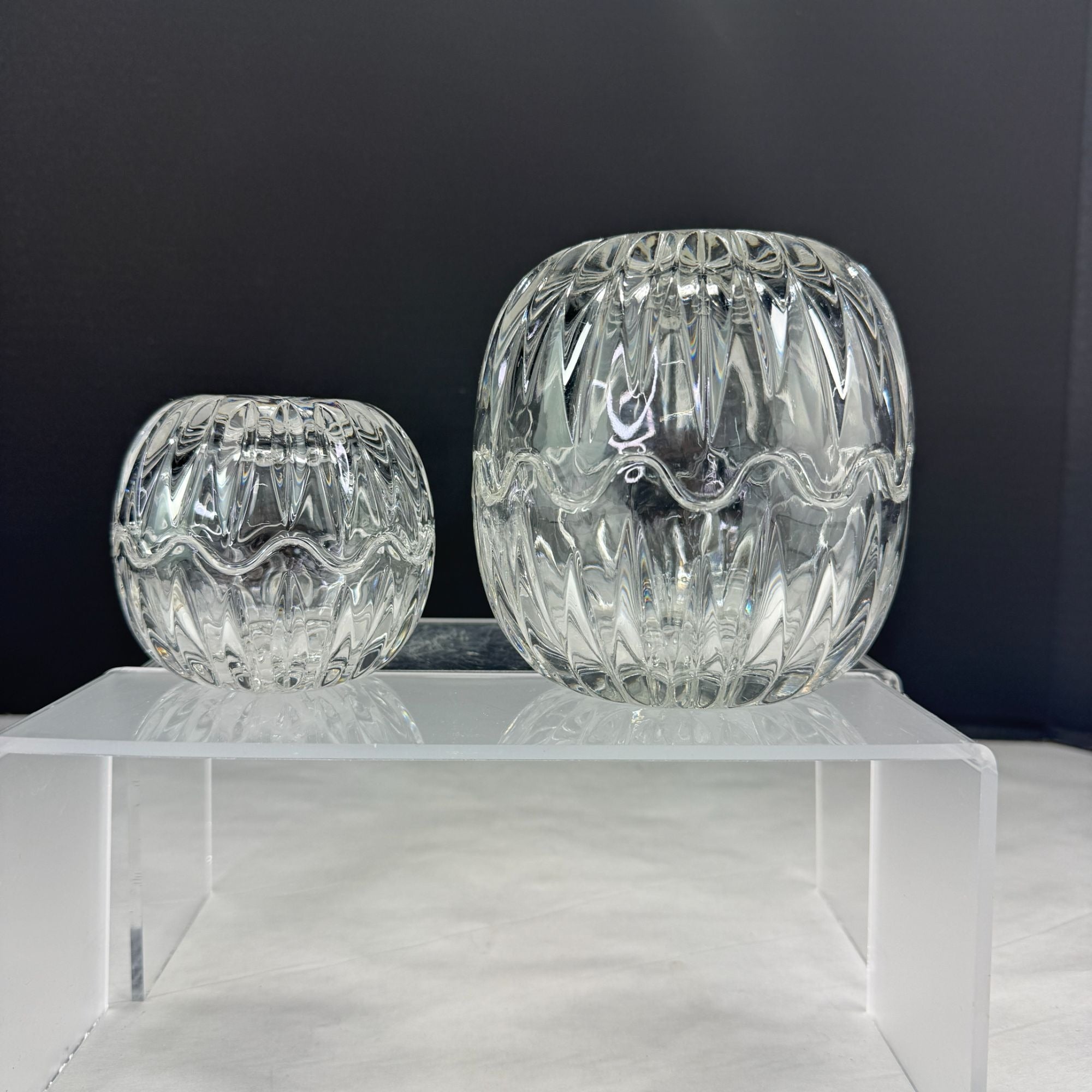 Vintage ACC Yugoslavia 24% Lead Crystal Trinket Boxes Set of 2
