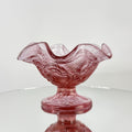 Vintage Fenton Dusty Rose Pink Inverted Strawberry Ruffled Footed Compote Bowl