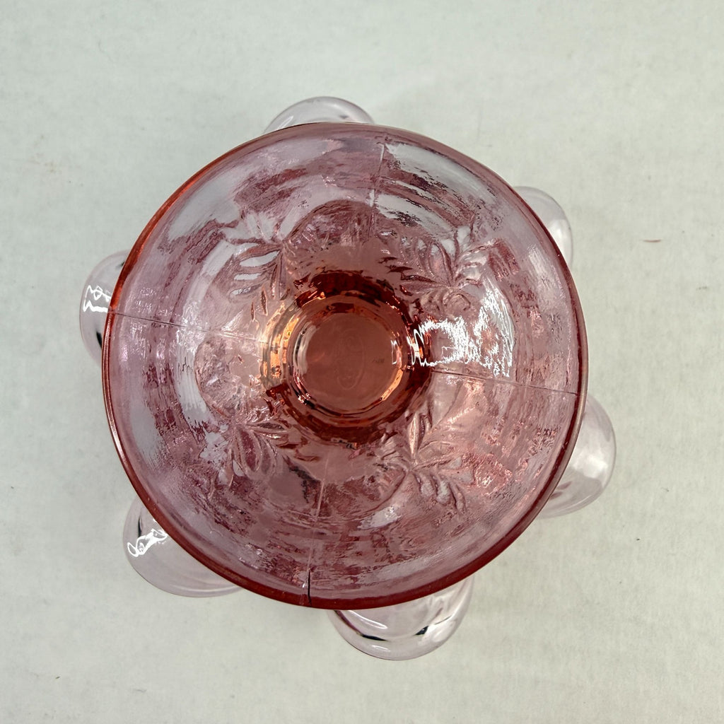 Vintage Fenton Dusty Rose Pink Inverted Strawberry Ruffled Footed Compote Bowl
