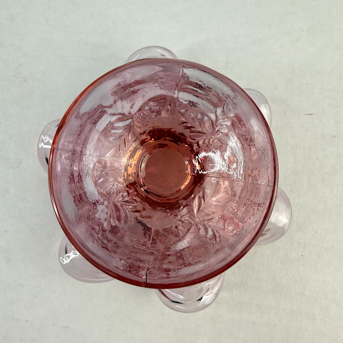 Vintage Fenton Dusty Rose Pink Inverted Strawberry Ruffled Footed Compote Bowl