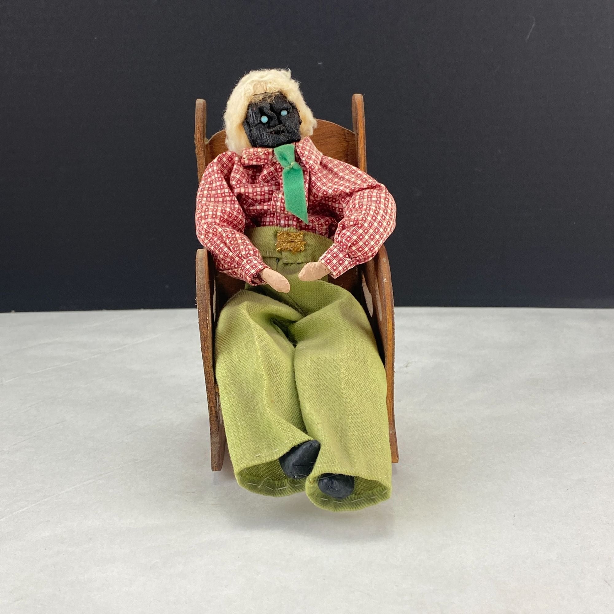Vintage Dried Apple Head Folk Art Doll in Rocking Chair