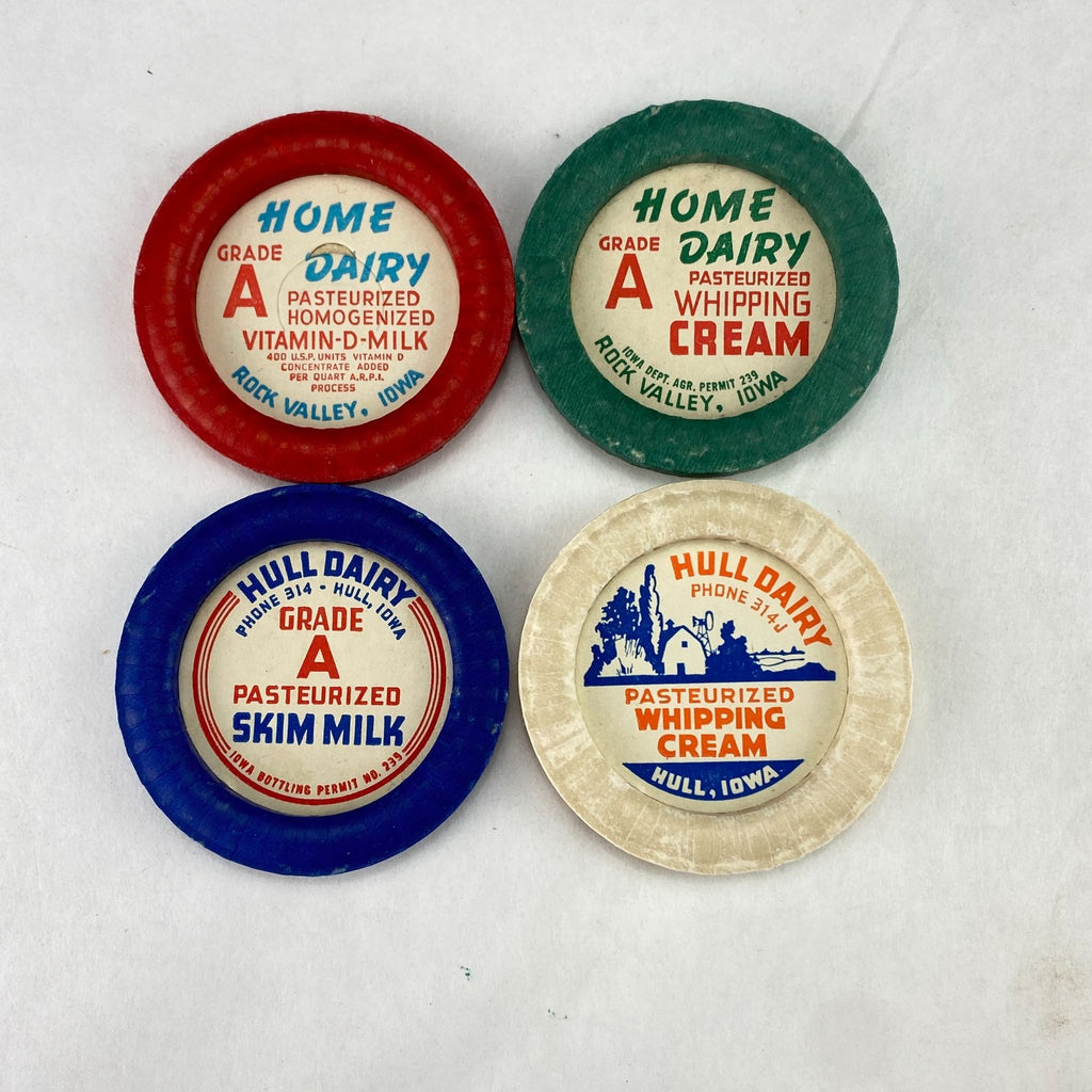 Vintage Unused Iowa Milk Bottle Caps from Hull and Home Dairy Lot of 4