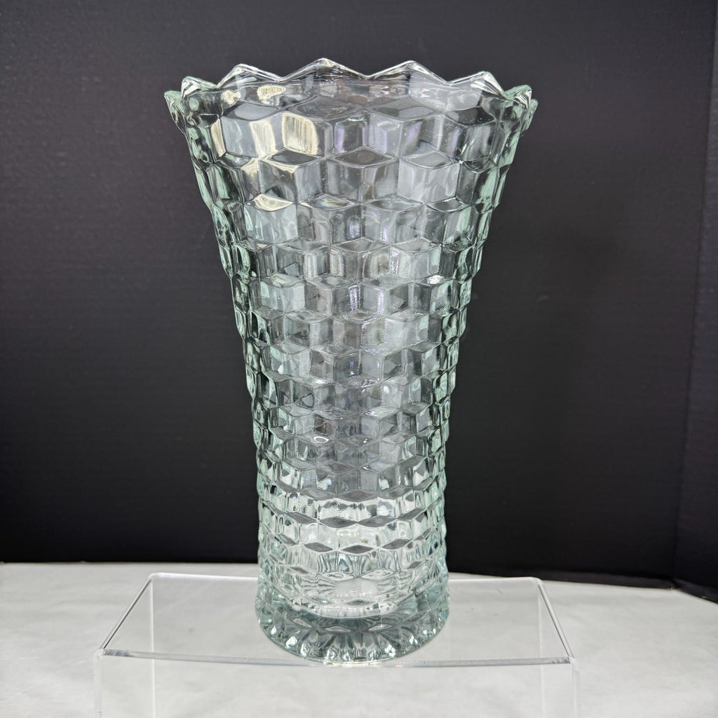 Vintage Indiana Colony Whitehall Cube Pattern Vase Clear 10"