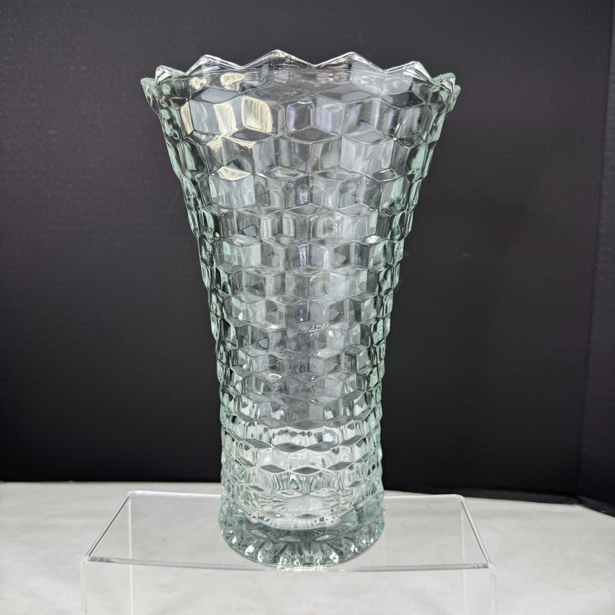 Vintage Indiana Colony Whitehall Cube Pattern Vase Clear 10"