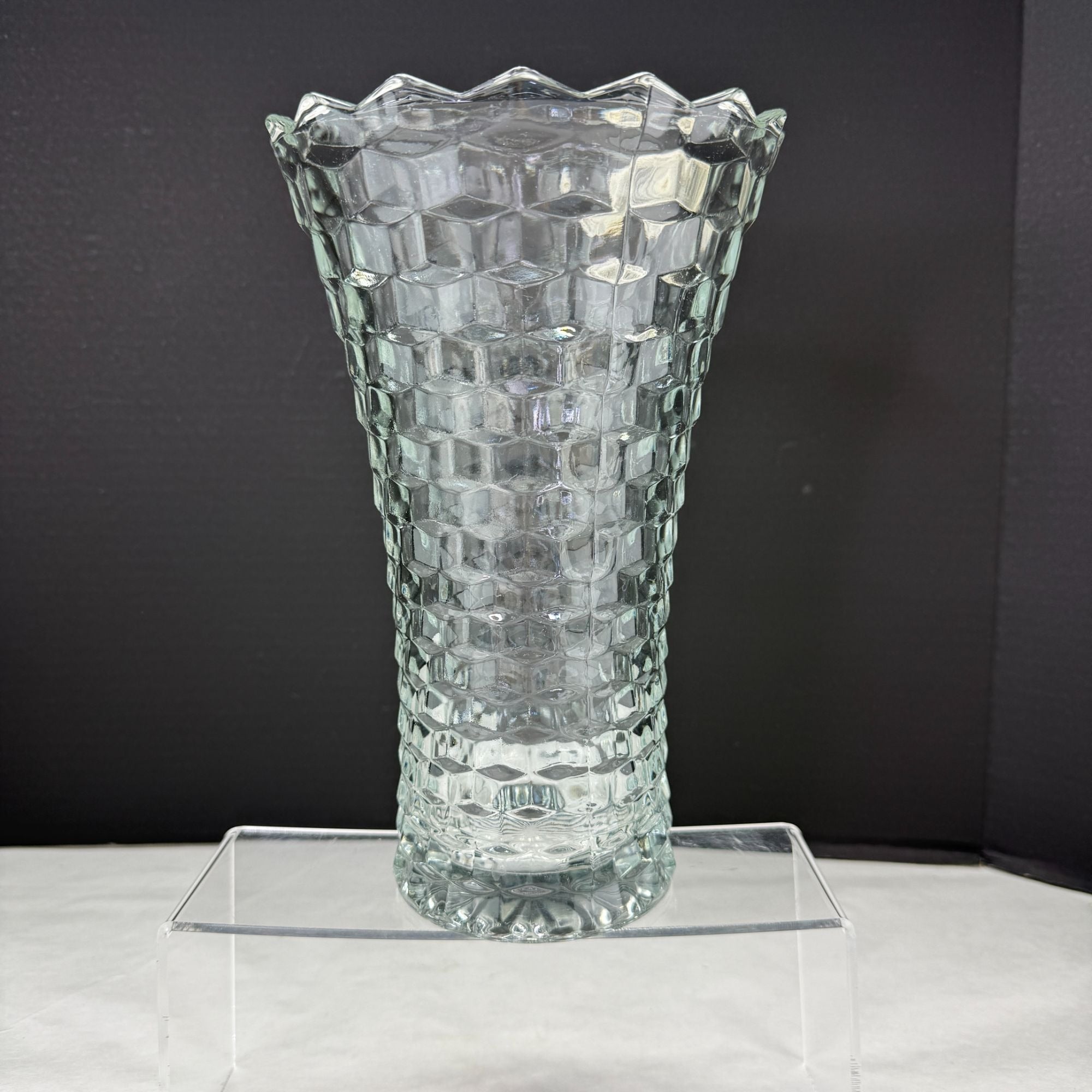 Vintage Indiana Colony Whitehall Cube Pattern Vase Clear 10"