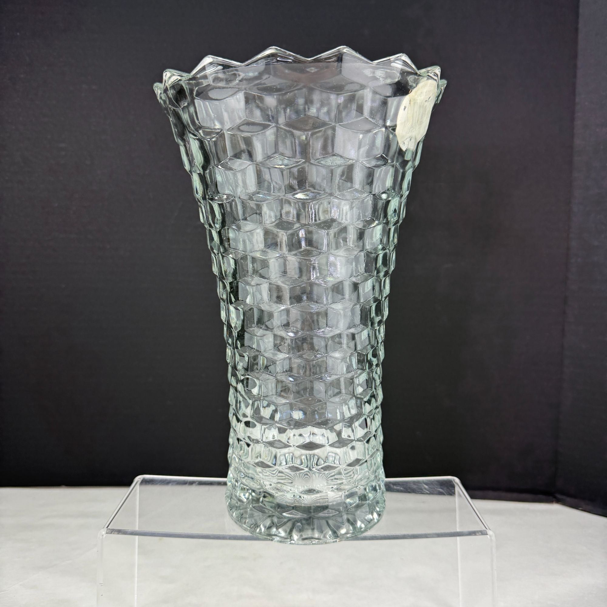 Vintage Indiana Colony Whitehall Cube Pattern Vase Clear 10"