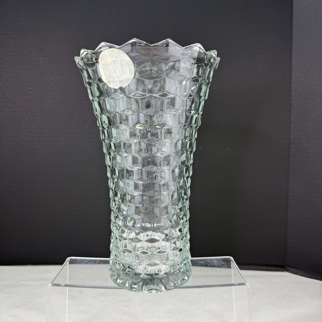 Vintage Indiana Colony Whitehall Cube Pattern Vase Clear 10"