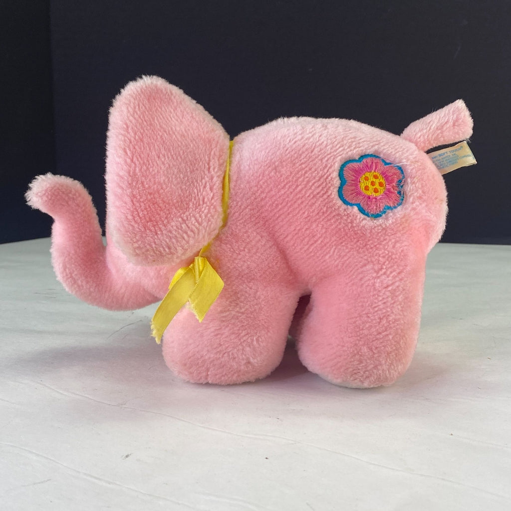 Vintage Amtoy Baby Soft Touch 1984 Plush Pink Elephant Music Box