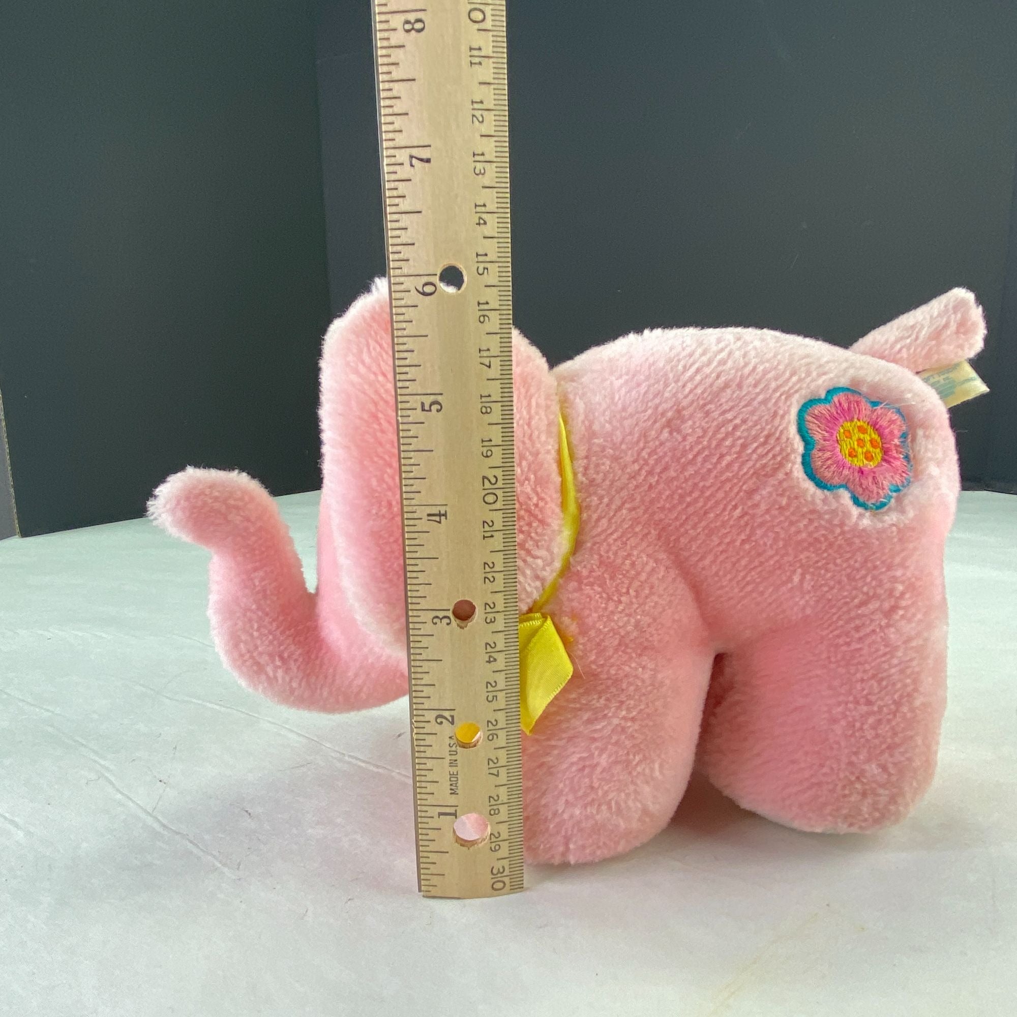 Vintage Amtoy Baby Soft Touch 1984 Plush Pink Elephant Music Box