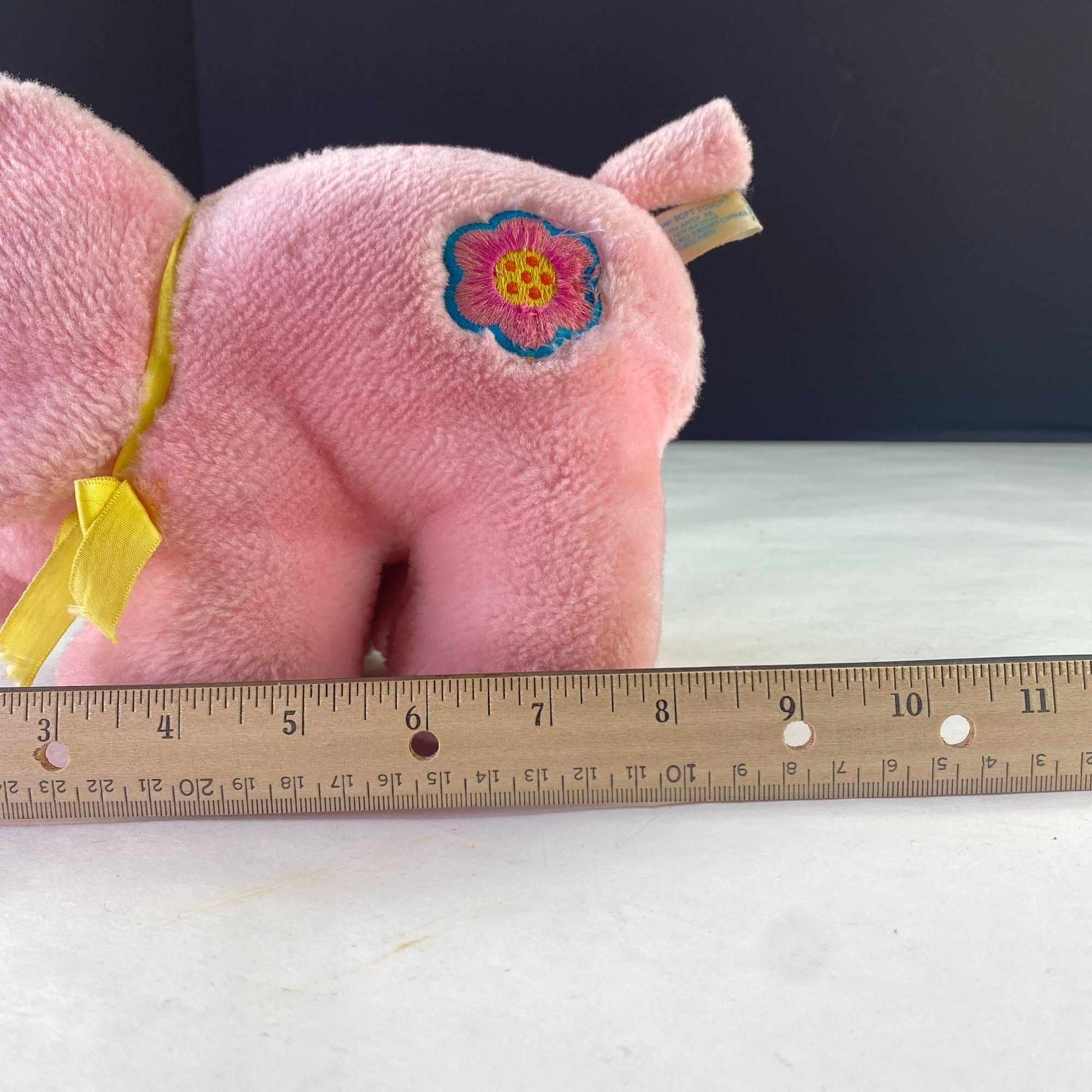 Vintage Amtoy Baby Soft Touch 1984 Plush Pink Elephant Music Box