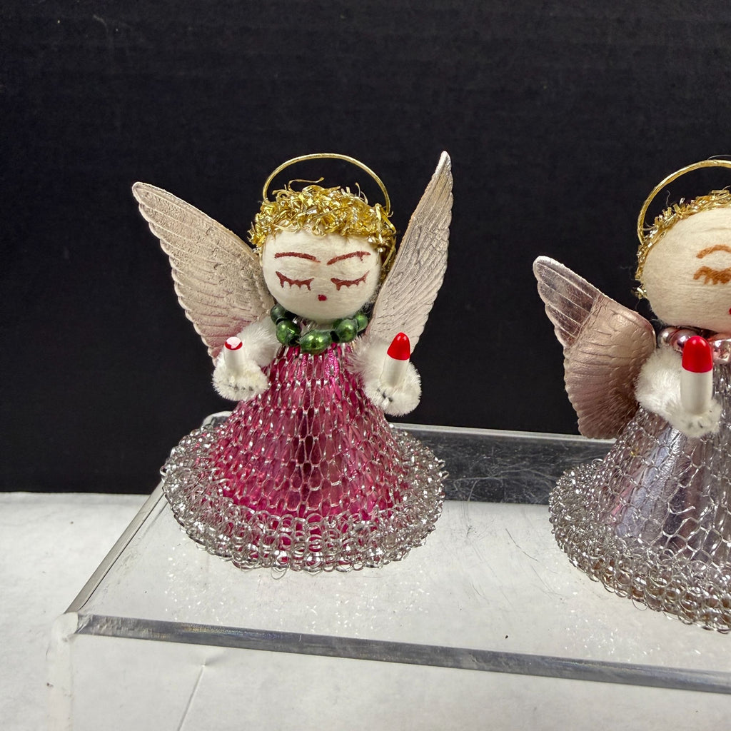 Vintage Spun Cotton Putz Mesh Dress Christmas Angel Ornaments Lot Of 6