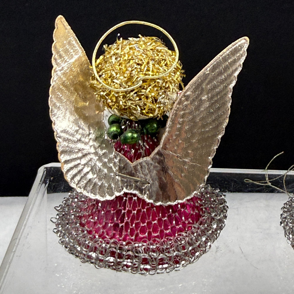 Vintage Spun Cotton Putz Mesh Dress Christmas Angel Ornaments Lot Of 6