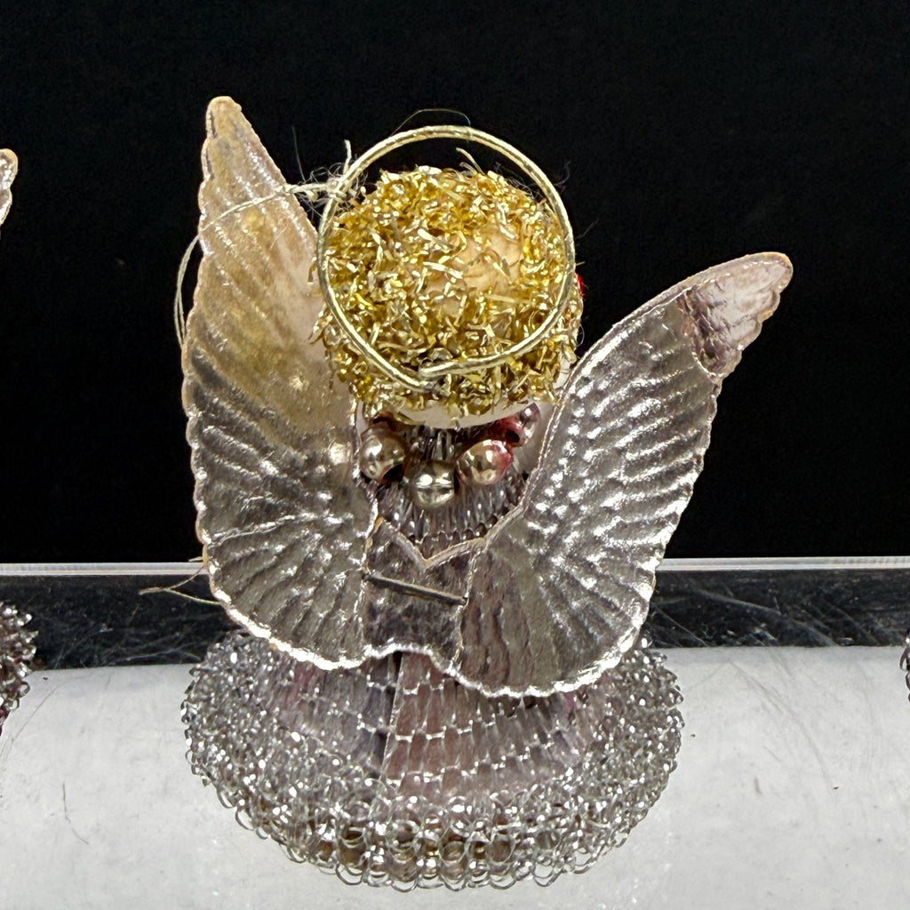 Vintage Spun Cotton Putz Mesh Dress Christmas Angel Ornaments Lot Of 6