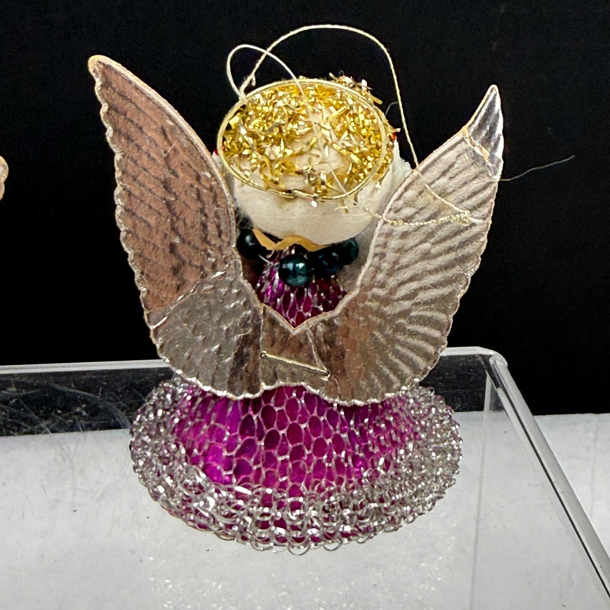Vintage Spun Cotton Putz Mesh Dress Christmas Angel Ornaments Lot Of 6