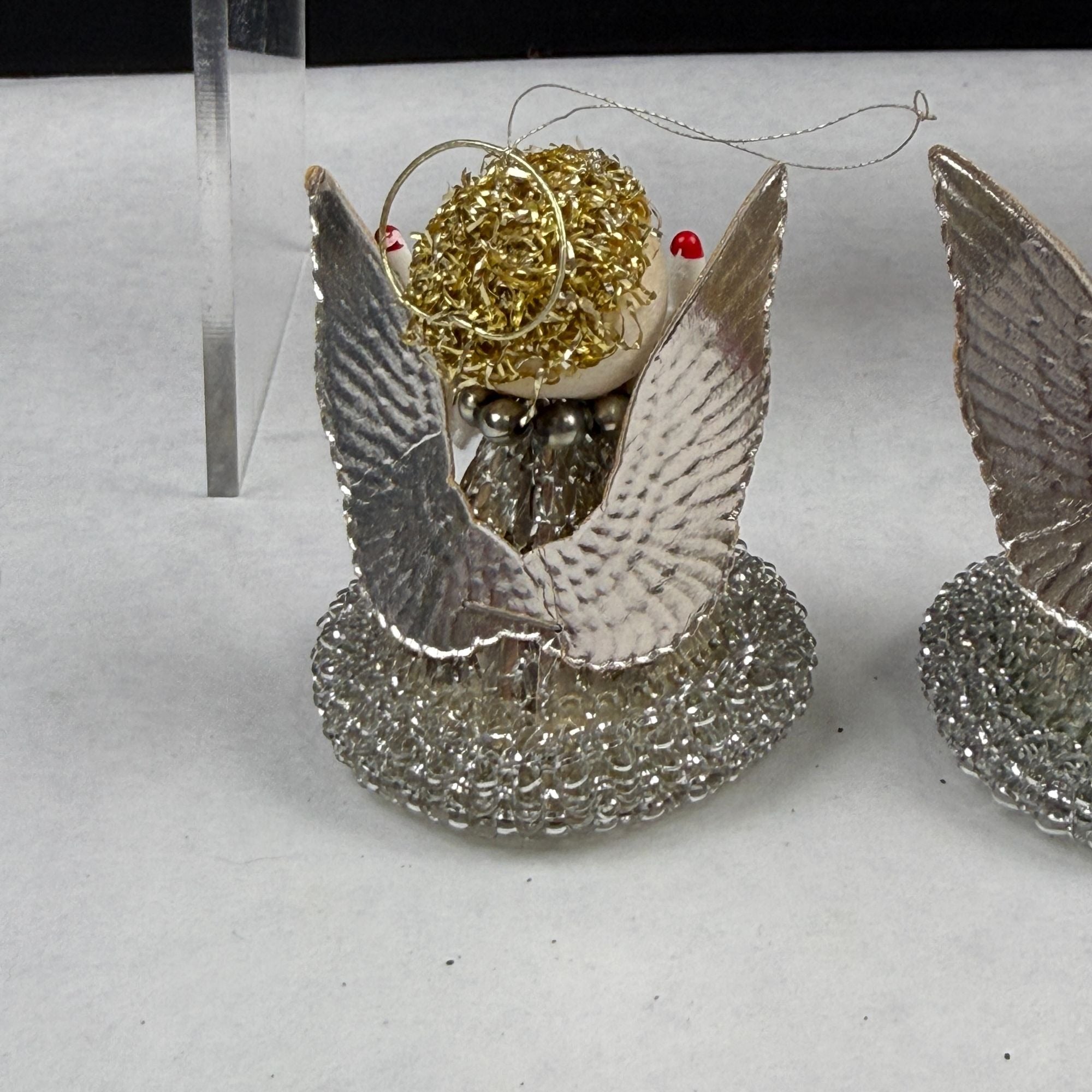 Vintage Spun Cotton Putz Mesh Dress Christmas Angel Ornaments Lot Of 6
