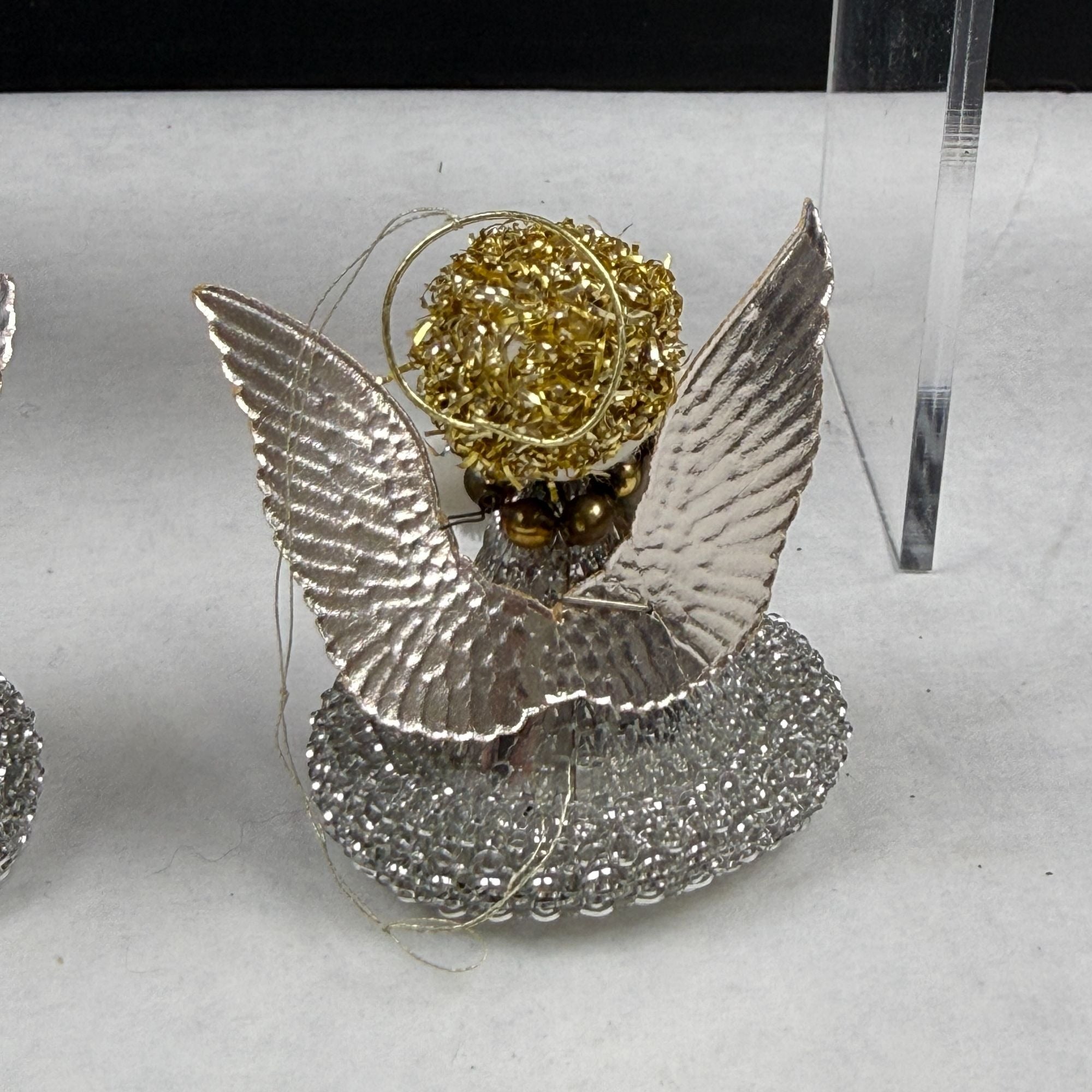 Vintage Spun Cotton Putz Mesh Dress Christmas Angel Ornaments Lot Of 6
