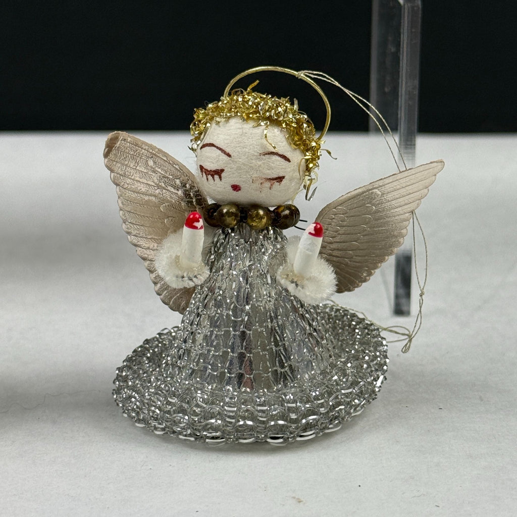 Vintage Spun Cotton Putz Mesh Dress Christmas Angel Ornaments Lot Of 6
