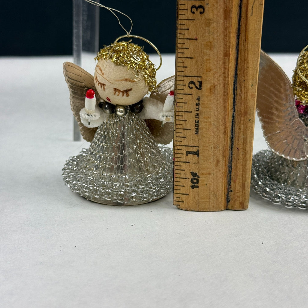 Vintage Spun Cotton Putz Mesh Dress Christmas Angel Ornaments Lot Of 6