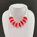 Vintage 90s Necklace Red White Disc Beads NOS