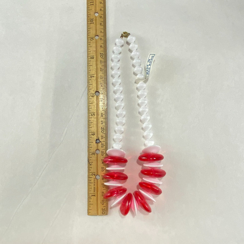 Vintage 90s Necklace Red White Disc Beads NOS