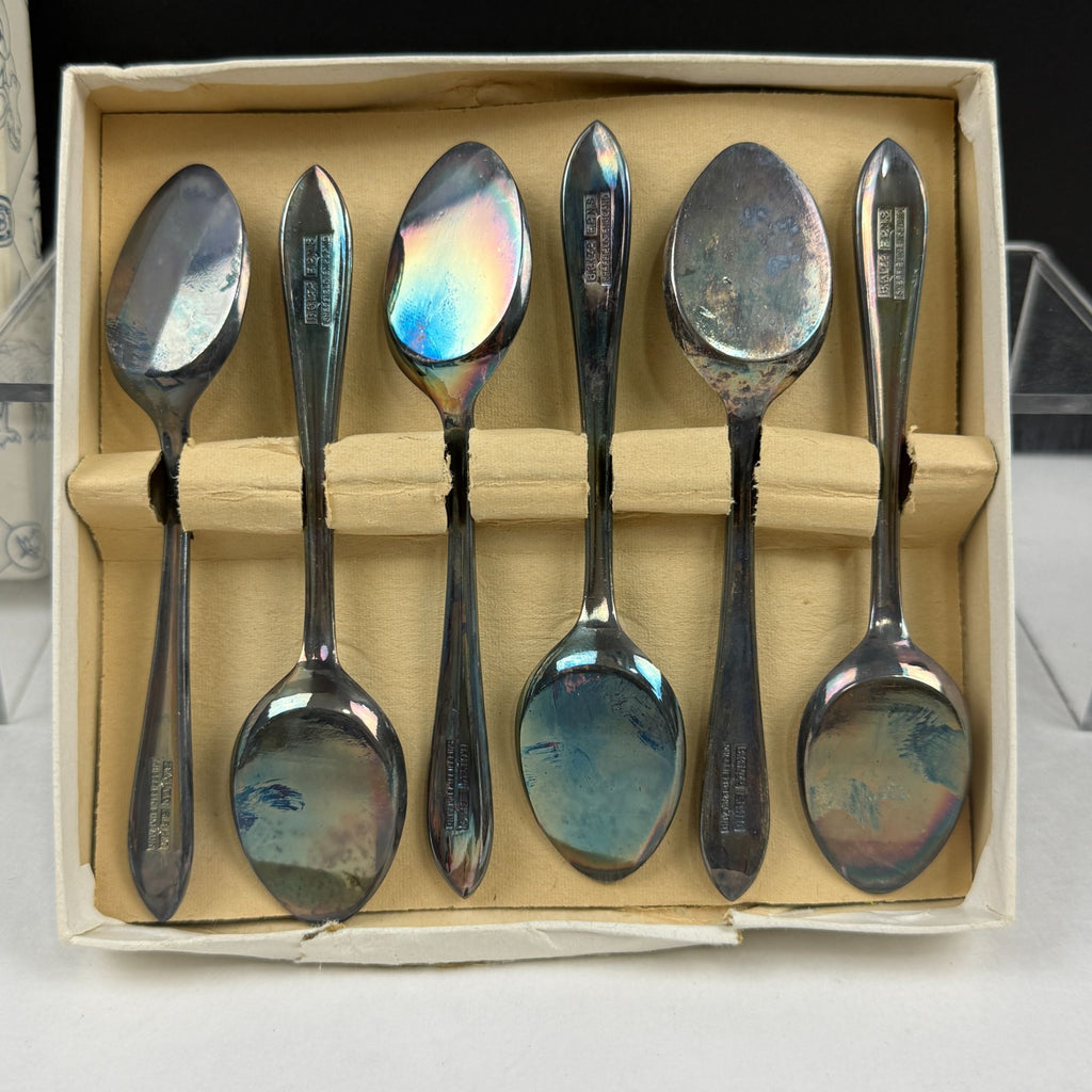 Vintage Sheffield Rivelin Silver Plate Ice Cream Spoon Set Of 6 In Original Box