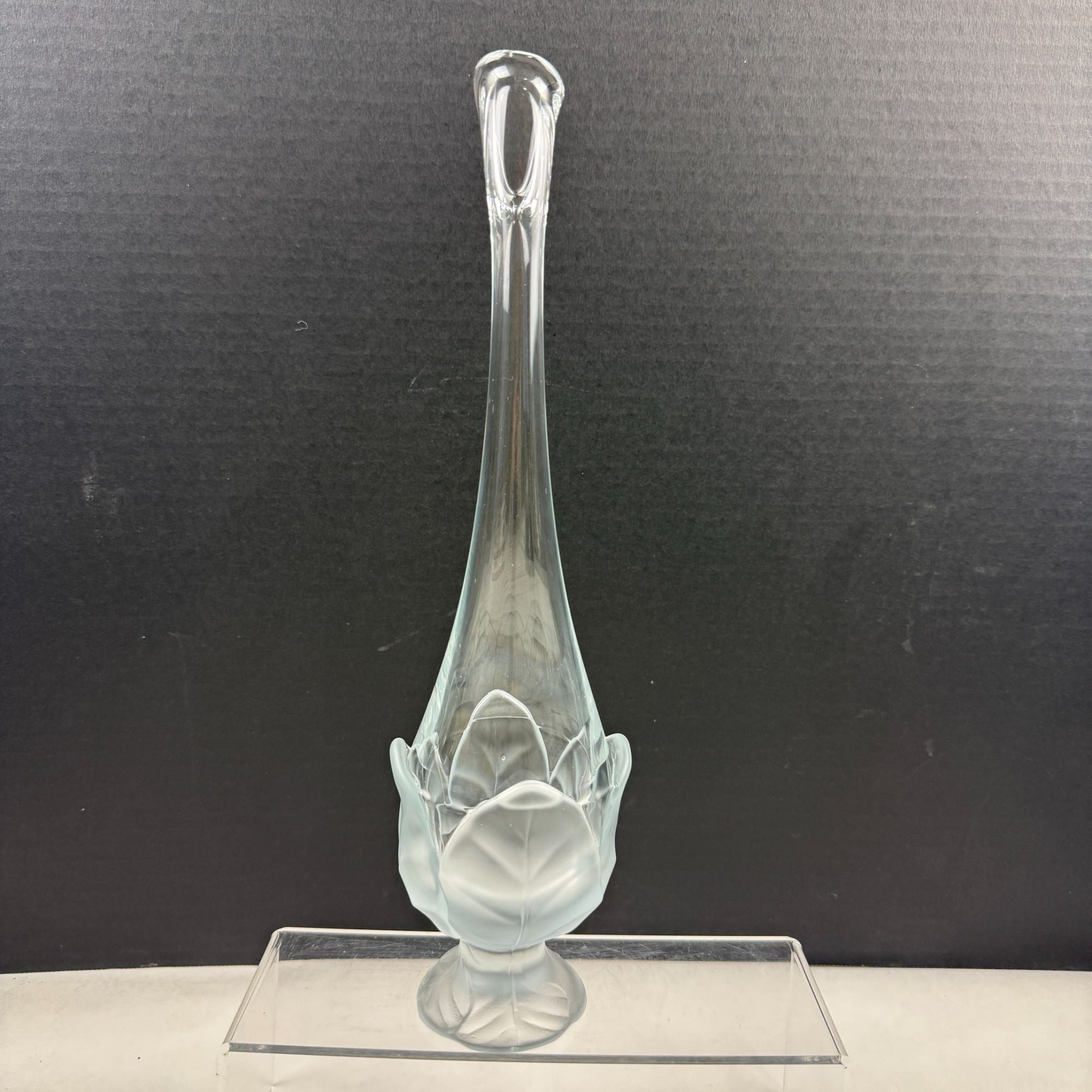 Vintage Viking Swung Cabbage Leaf Vase Clear Frosted Glass