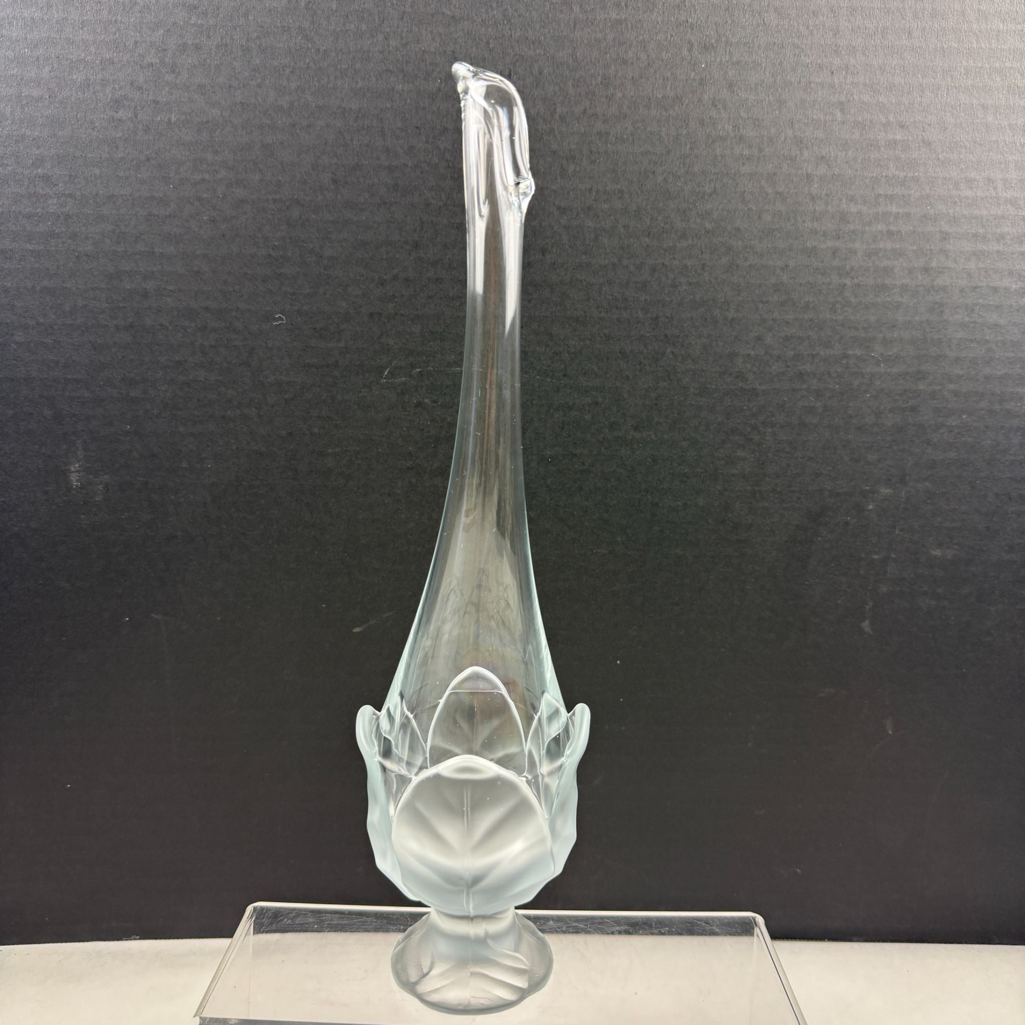 Vintage Viking Swung Cabbage Leaf Vase Clear Frosted Glass