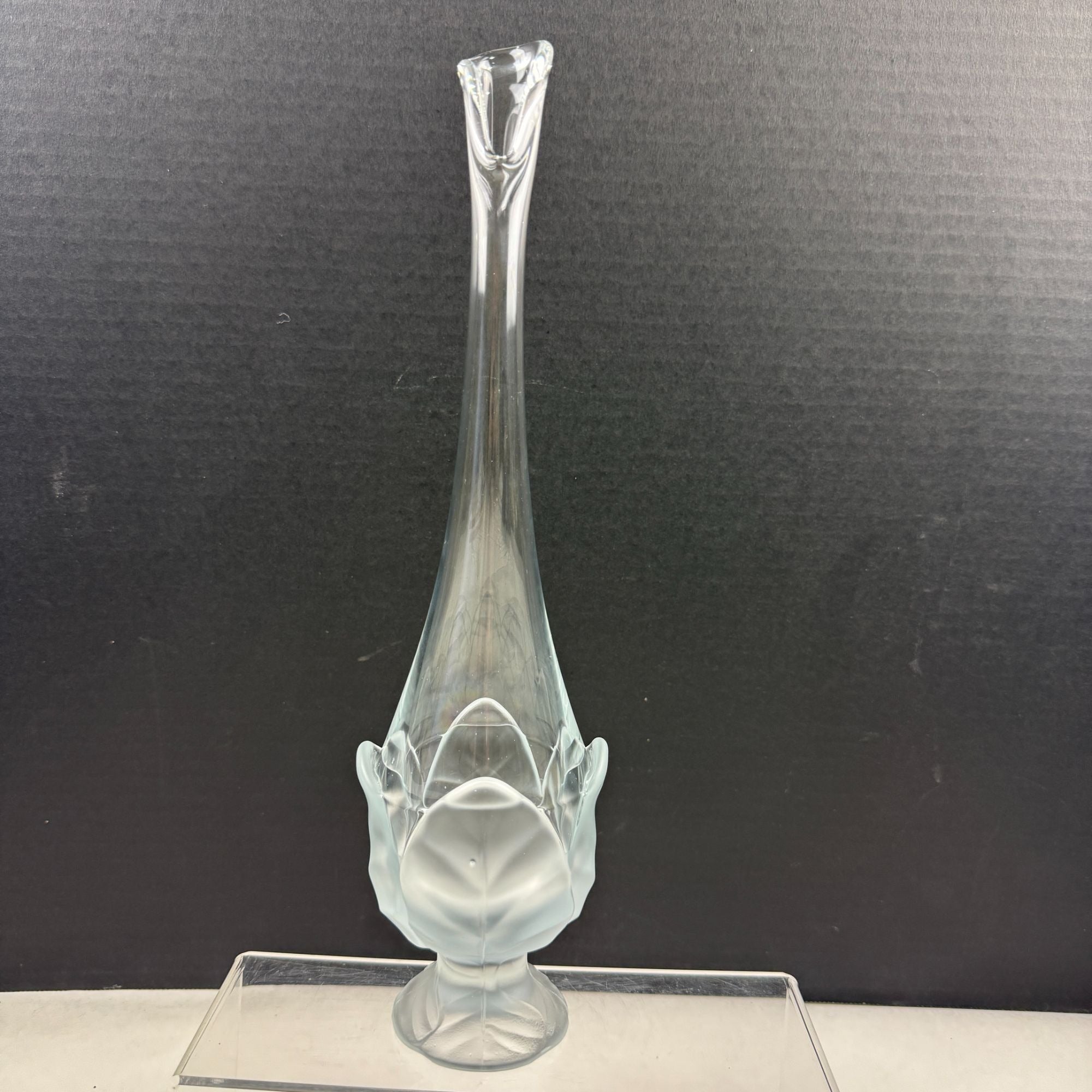 Vintage Viking Swung Cabbage Leaf Vase Clear Frosted Glass