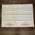 Vintage Embroidered Pillowcases Set of 2 White Pink Roses Blue Flowers Lace Trim