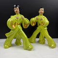 Vintage Mid Century Chartreuse Green Asian Couple Ceramic Planters