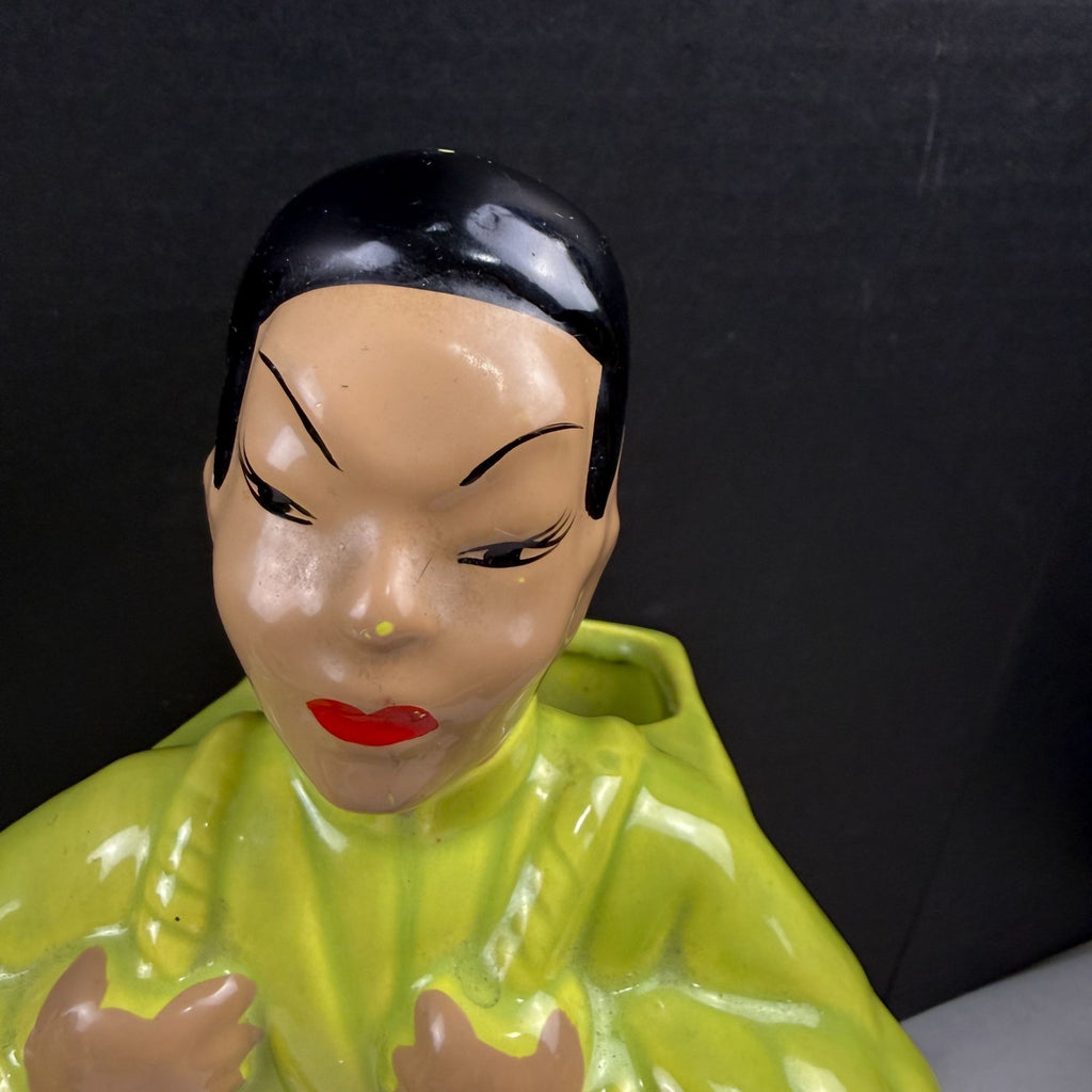 Vintage Mid Century Chartreuse Green Asian Couple Ceramic Planters