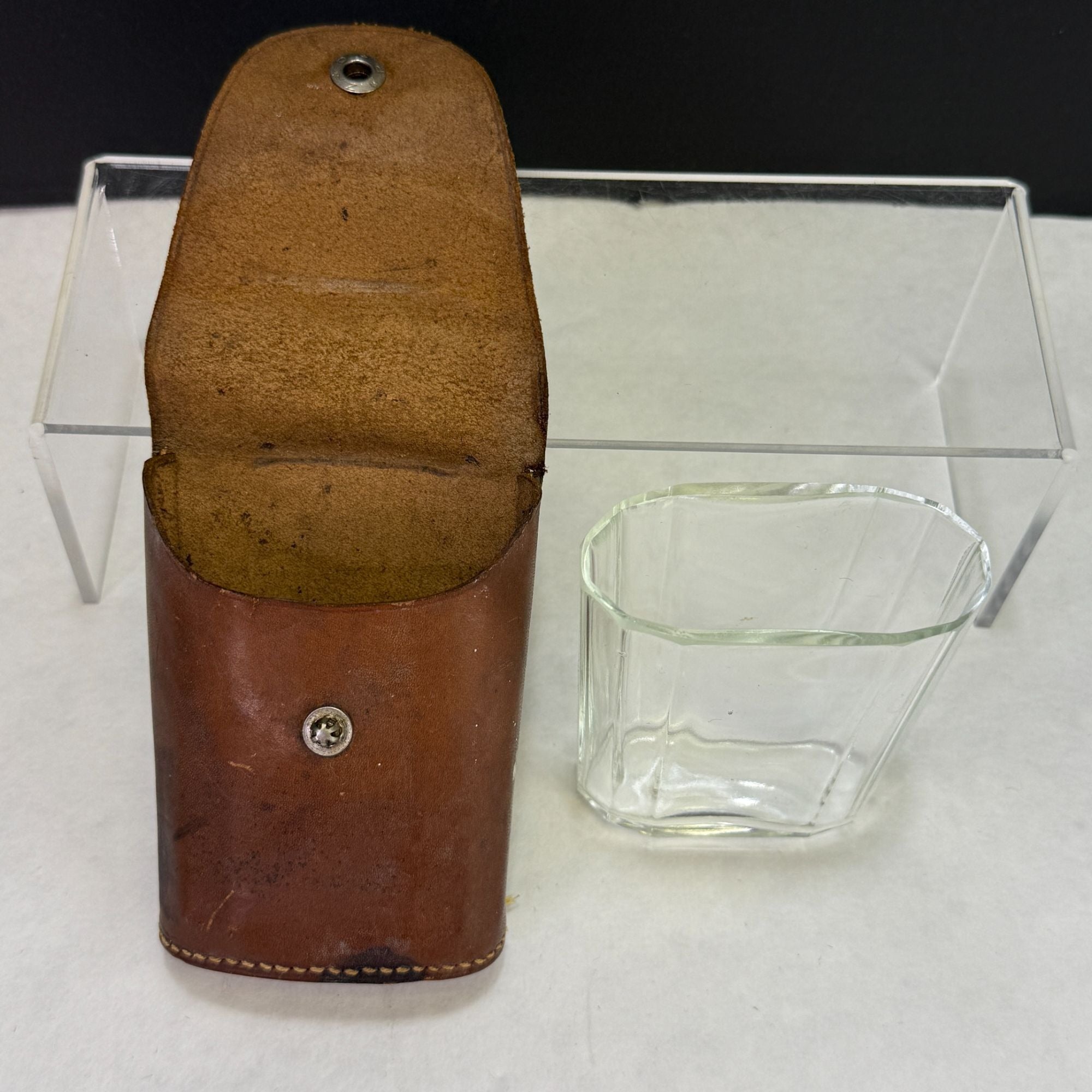 Vintage Travel Pocket 8oz Glass Cup with Leather Case