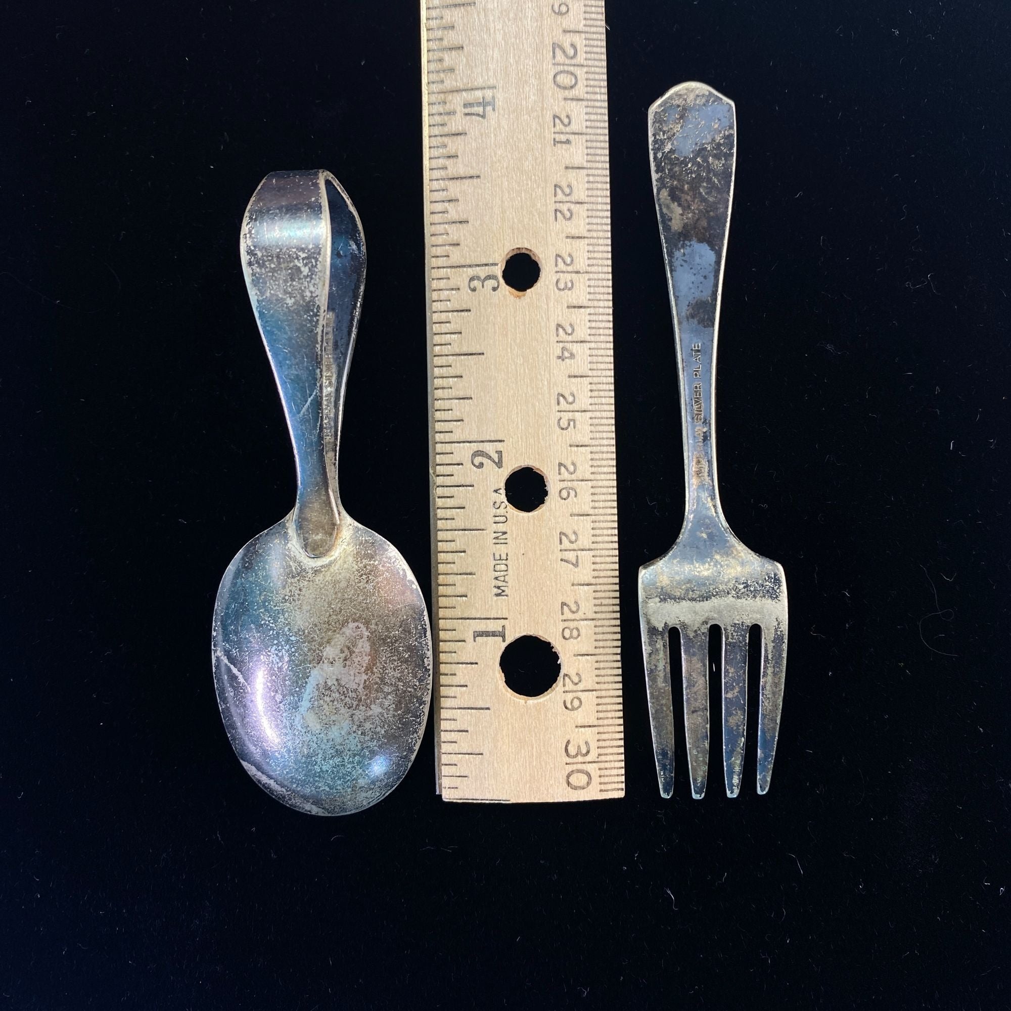 Vintage Imperial Silverplate Curved Handle Baby Spoon and Fork
