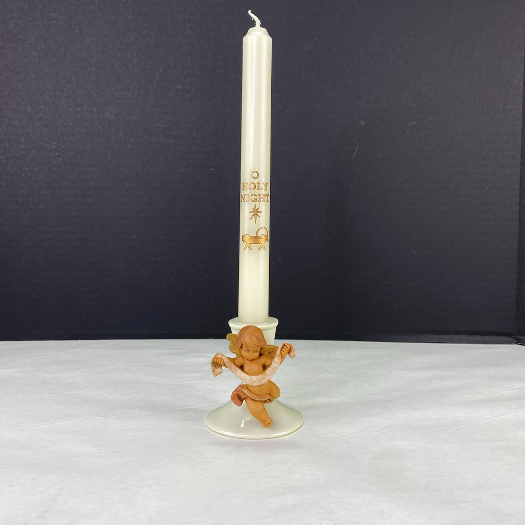 Vintage RR Roman O Holy Night Candlestick with Cherub Angel