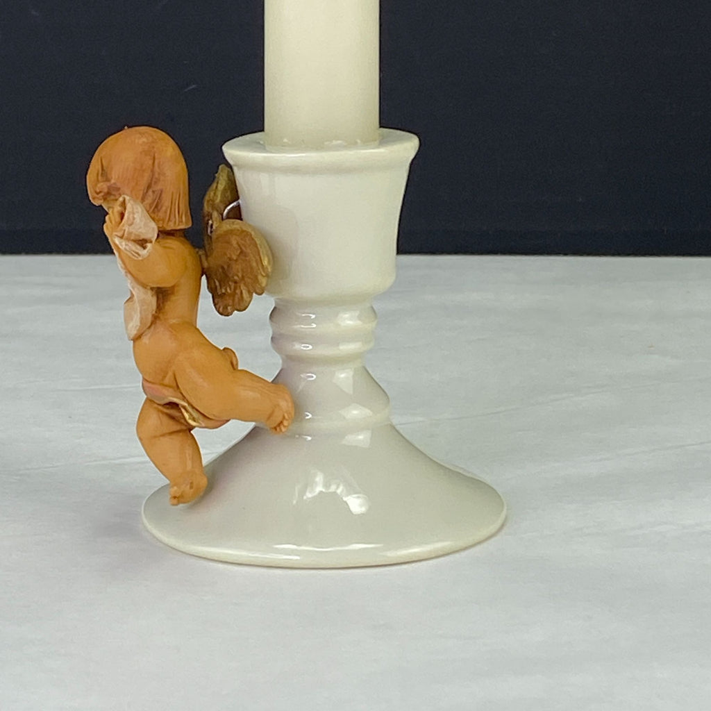 Vintage RR Roman O Holy Night Candlestick with Cherub Angel